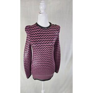 Vintage St. John by Marie Gray Pink & Black Chevron Sequin Knit Sweater